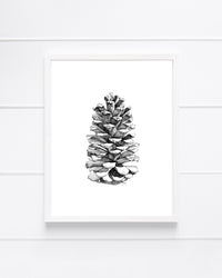 Pinecone Vertical Giclee Print Black and White