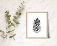 Pinecone Vertical Giclee Print Black and White