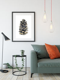 Pinecone Vertical Giclee Print with Watercolor