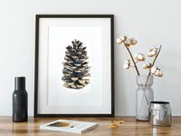 Pinecone Vertical Giclee Print with Watercolor