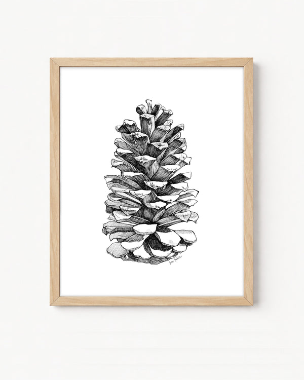 Pinecone Vertical Giclee Print Black and White